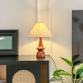 Traditional Vintage Linen Solid Wood Cone Umbrella 1-Light Table Lamp For Bedroom