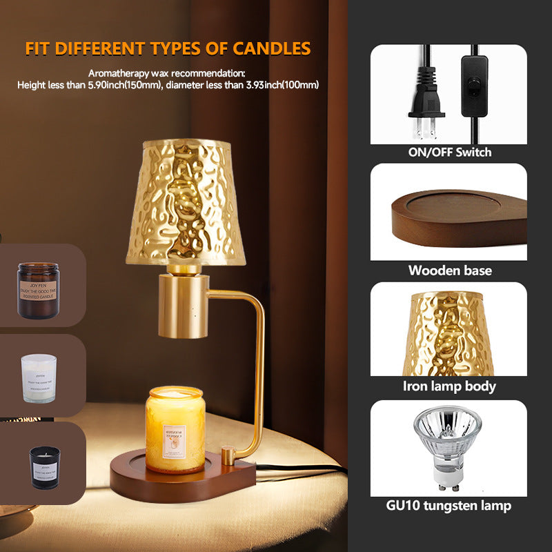 Contemporary Retro Iron And Wood Column And Water Ripple Design 1-Light Melting Wax Table Lamp For Bedside