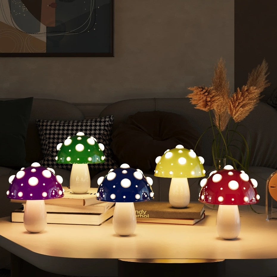 Modern Art Deco Rechargeable Iron & PC Mushroom LED Table Lamp Night Light For Bedroom