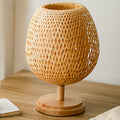 Traditional Japanese Weaving Bamboo Wood & Metal Oval 1-Light Table Lamp For Bedroom & Dining Room