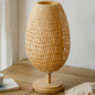 Traditional Japanese Weaving Bamboo Wood & Metal Oval 1-Light Table Lamp For Bedroom & Dining Room