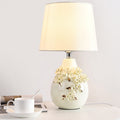Contemporary Nordic Ceramic Fabric Floral Column 1-Light Table Lamp For Bedroom And Living Room