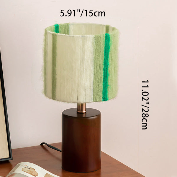 Traditional French Oak And Mohair Weaving Round Sphere Cylinder 1-Light Table Lamp For Bedroom