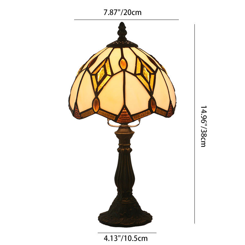 Traditional Tiffany Glass & Zinc Alloy Diamond Dome 1-Light Table Lamp For Bedroom & Living Room
