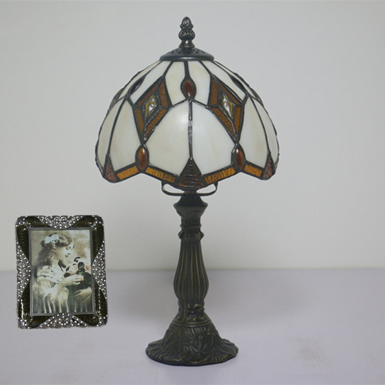 Traditional Tiffany Glass & Zinc Alloy Diamond Dome 1-Light Table Lamp For Bedroom & Living Room