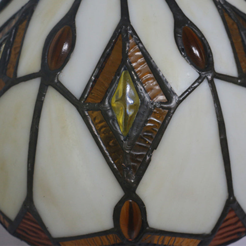 Traditional Tiffany Glass & Zinc Alloy Diamond Dome 1-Light Table Lamp For Bedroom & Living Room