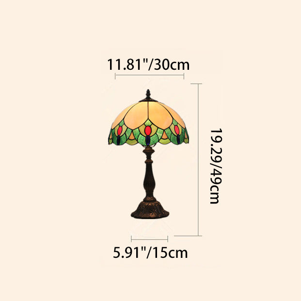 Traditional Tiffany Glass & Zinc Alloy Leaf Dome 1-Light Table Lamp For Bedroom & Living Room