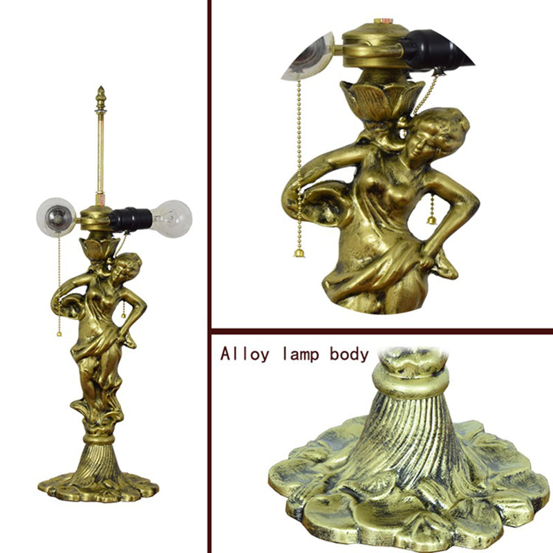 Tiffany Decorative Goddess Dragonfly Resin Stained Glass 3-Light Table Lamp