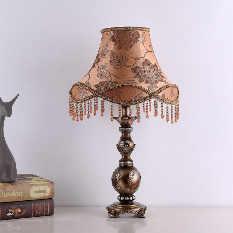 Traditional European Hexagonal Resin Fabric 1-Light Table Lamp For Bedroom