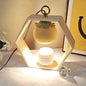 Contemporary Creative Hexagonal Wooden Frame Persimmon-Shaped Lampshade Iron 1-Light Aroma Melt Wax Table Lamp For Bedroom