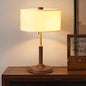 Traditional Japanese Cylindrical Round Iron White Wax Wood Fabric 2-Light Table Lamp For Bedroom