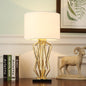 Contemporary Luxury Cylindrical Geometric Metal-Woven Base Marble Iron Fabric 1- Light Table Lamp For Bedroom