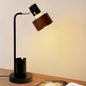 Contemporary Retro Round Wood Shade Iron Frame 1-Light Table Lamp For Bedroom