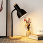 Modern Minimalist Round Horn Shape Iron Shade Wood Base 1-Light Table Lamp For Bedroom