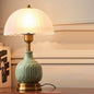 Traditional European Vase Ceramic Base Round Lace Dome Glass Shade 1-Light Table Lamp For Bedroom