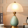 Traditional European Vase Ceramic Base Round Lace Dome Glass Shade 1-Light Table Lamp For Bedroom