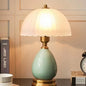 Traditional European Vase Ceramic Base Round Lace Dome Glass Shade 1-Light Table Lamp For Bedroom