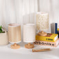 Modern Art Deco Cylindrical Wooden Base Fabric Shade LED Table Lamp For Bedroom