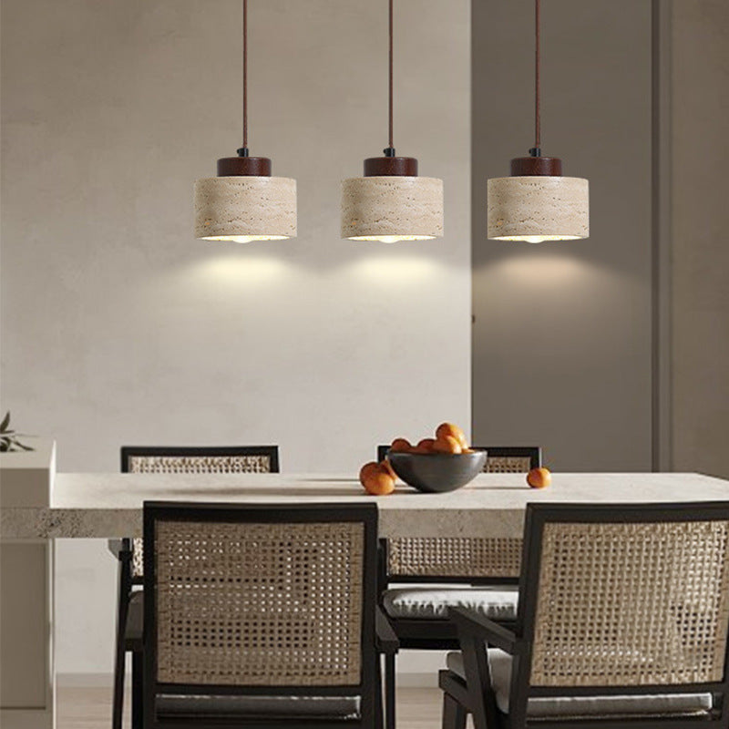 Vintage Wood & Travertine Pendant Light