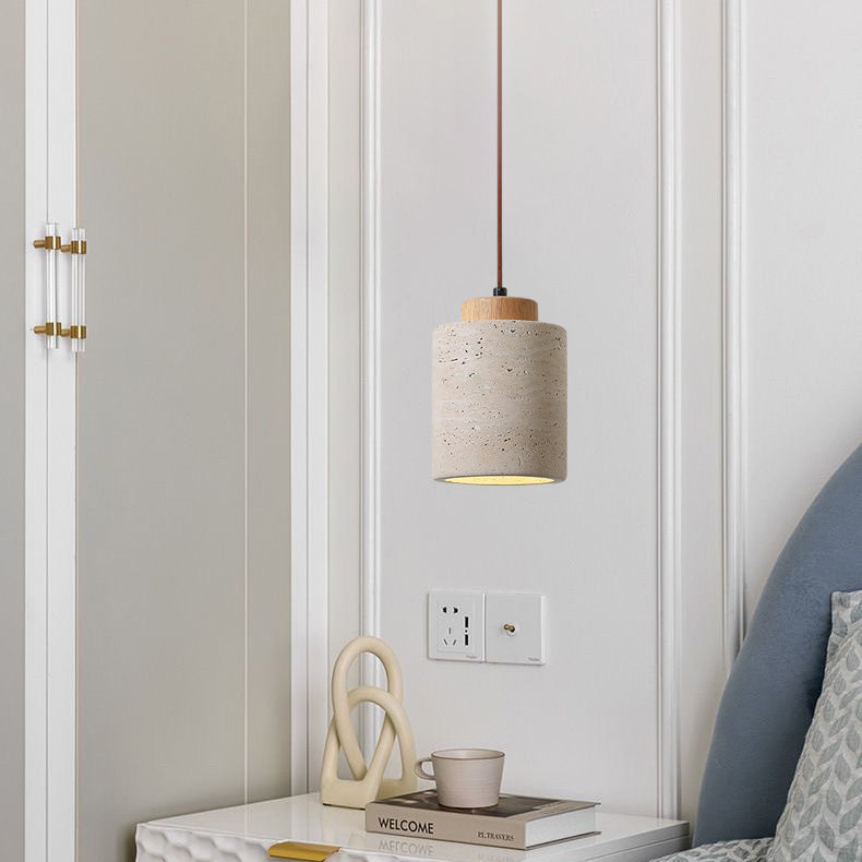 Vintage Wood & Travertine Pendant Light