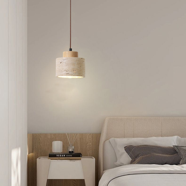Vintage Wood & Travertine Pendant Light