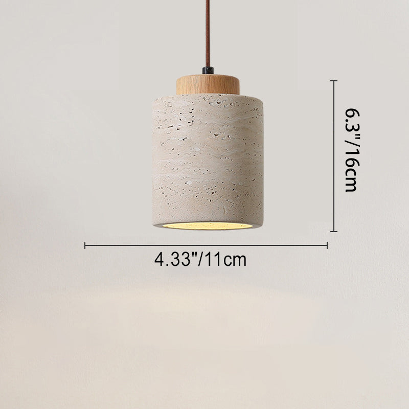 Vintage Wood & Travertine Pendant Light