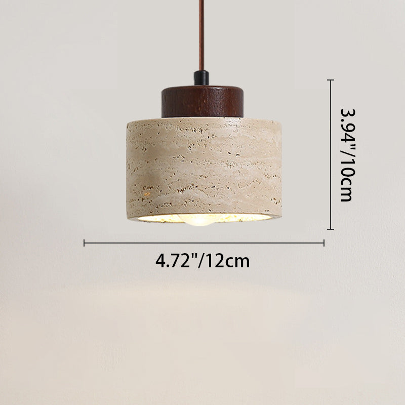 Vintage Wood & Travertine Pendant Light