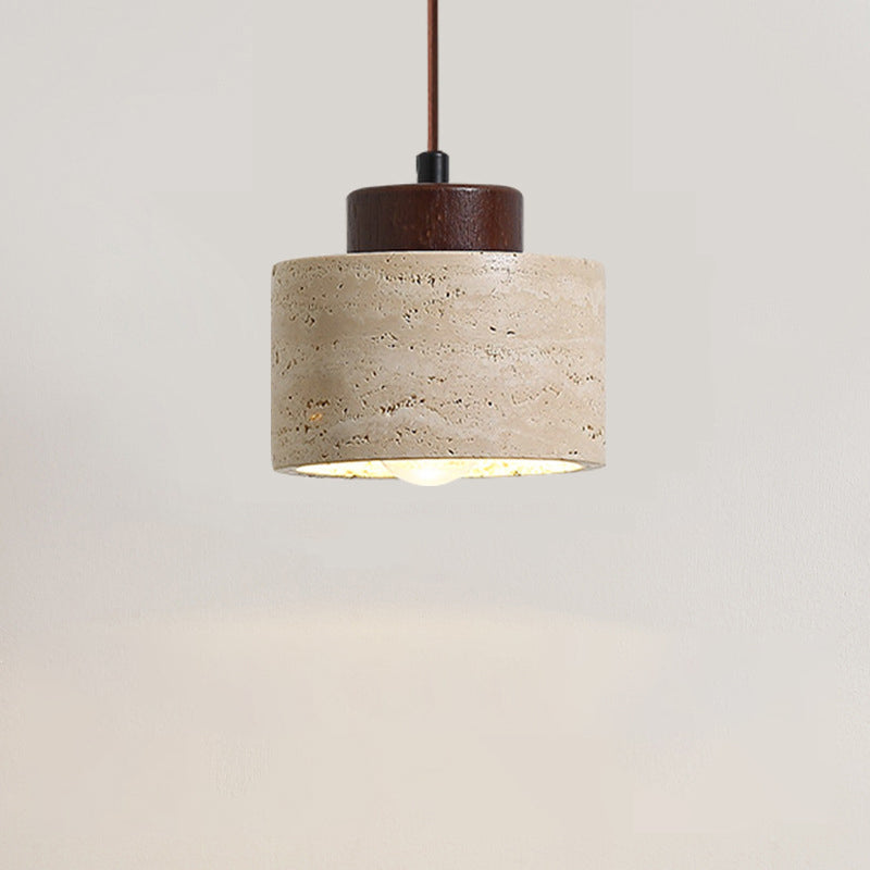 Vintage Wood & Travertine Pendant Light