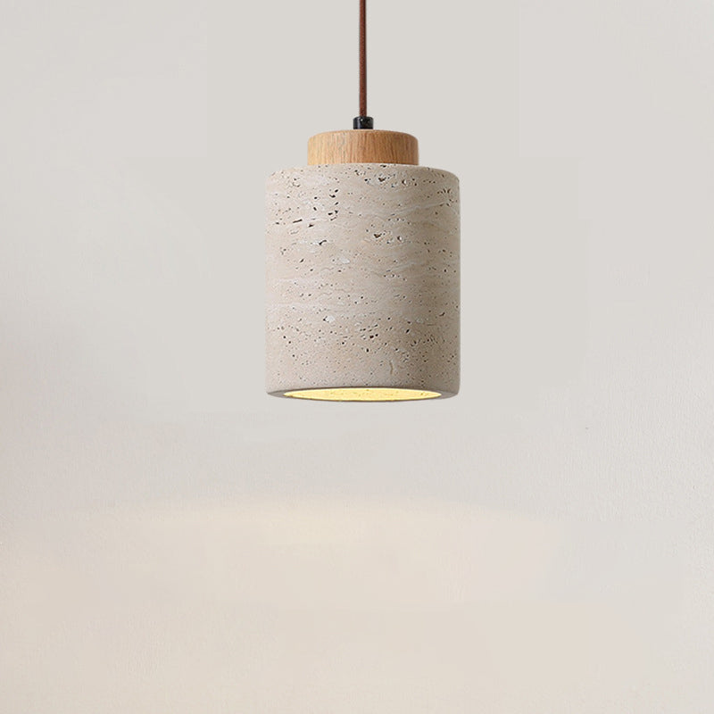 Vintage Wood & Travertine Pendant Light