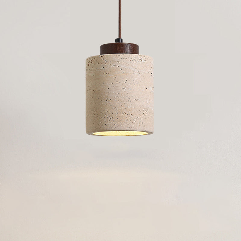 Vintage Wood & Travertine Pendant Light
