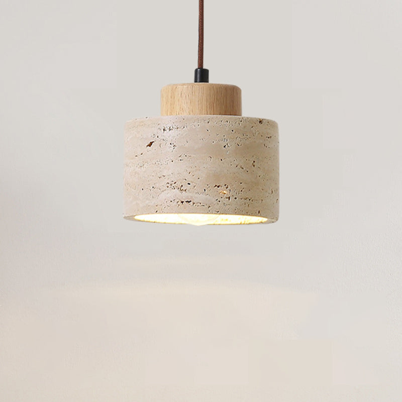Vintage Wood & Travertine Pendant Light