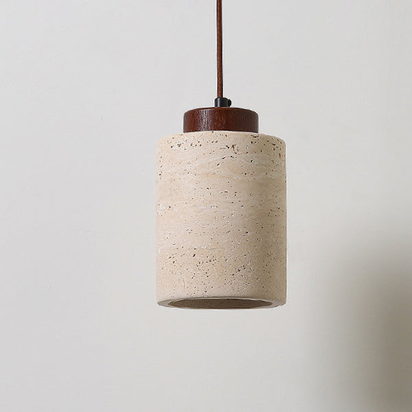 Vintage Wood & Travertine Pendant Light