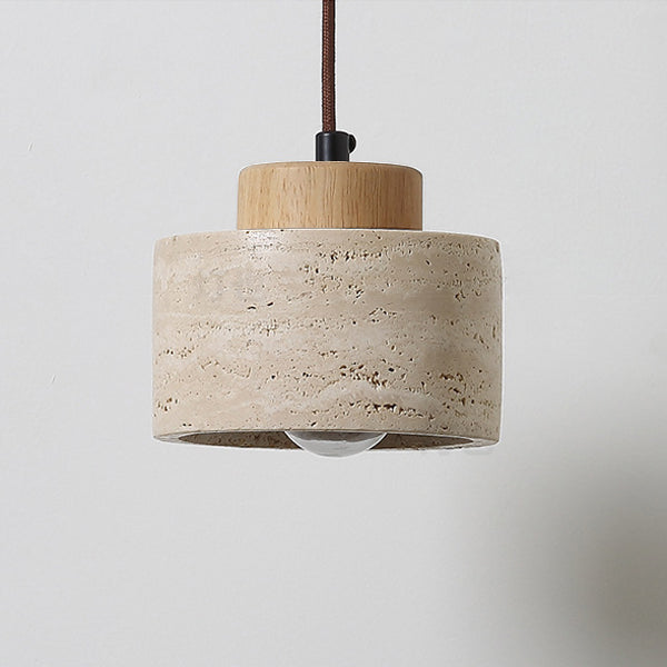 Vintage Wood & Travertine Pendant Light