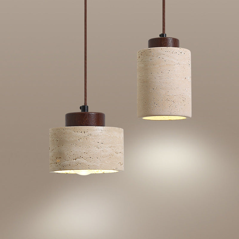 Vintage Wood & Travertine Pendant Light