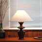 Traditional Vintage Defender Base Trapezoidal Fabric Shade Wood 1-Light Table Lamp For Bedroom