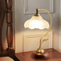 Traditional European Curved Pole Flower Hardware Base Glass Shade 1-Light Table Lamp For Living Room