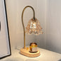 Contemporary Creative Bell Orchid Flower Solid Wood Base Hardware Frame Glass Shade 1-Light Aromatherapy Melting Wax Table Lamp For Bedroom