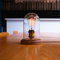 Traditional Vintage Round Cylinder Solid Wood Base Glass Shade 1-Light Table Lamp For Bedroom