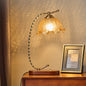 Traditional Vintage Oval Wooden Base Metal Flower Glass Shade 1-Light Table Lamp For Bedroom