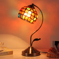 Traditional Tiffany Round Dome Curved Pole Hardware Base Stained Glass Shade 1-Light Table Lamp For Bedroom
