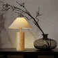 Traditional Japanese Cylindrical Trapezoidal Solid Wood Base Brass Frame Fabric Shade 1-Light Table Lamp For Bedroom