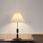 Traditional French Cylinder Cone Stripe Pleated Fabric Shade Solid Wood Metal 1-Light Table Lamp For Bedroom