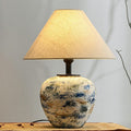 Traditional Japanese Drum Ceramic Fabric 1-Light Table Lamp For Living Room