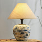 Traditional Japanese Drum Ceramic Fabric 1-Light Table Lamp For Living Room