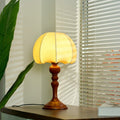 Traditional Chinese Dome Wood Fabric 1-Light Table Lamp For Living Room