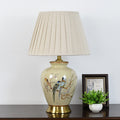 Traditional Chinese Drum Ceramic Fabric 1-Light Table Lamp For Living Room
