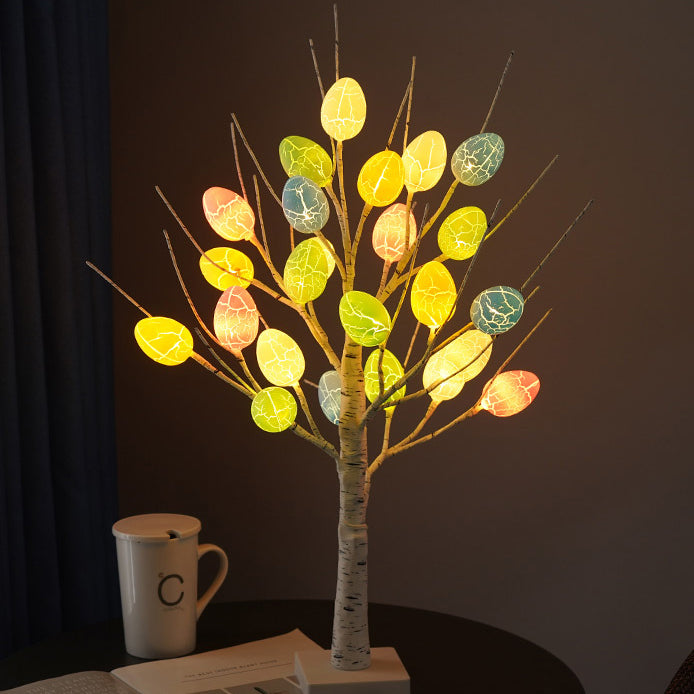 Contemporary Creative Easter Plastic Birch Eggs LED Decorative Table Lamp For Bedroom