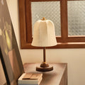Traditional Vintage Metal Wood Printed Flared Fabric Dome Frame 1-Light Table Lamp For Bedroom