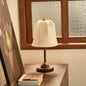 Traditional Vintage Metal Wood Printed Flared Fabric Dome Frame 1-Light Table Lamp For Bedroom