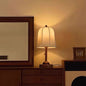 Traditional Vintage Metal Wood Printed Flared Fabric Dome Frame 1-Light Table Lamp For Bedroom